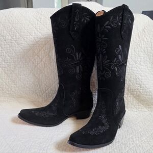 Agave Sky Charro Black Suede Embroidered Women's Cowboy Boots - W/box SIZE:7.5